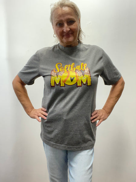 Sport T-Shirts-softball mom-Gray/Yellow letters