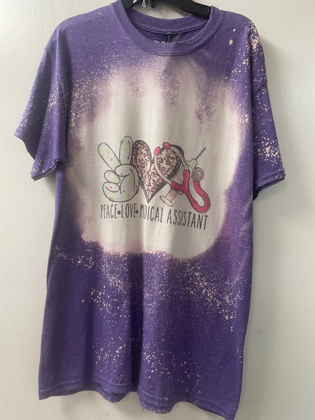 Sport T-Shirts-Purple splatter white Peace Love Medical Assistant