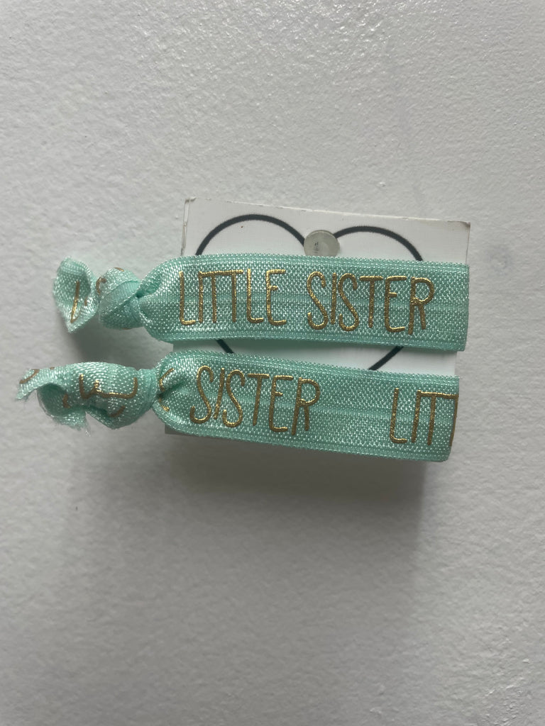 Seafoam green Hair Tie-w print "Little Sister"