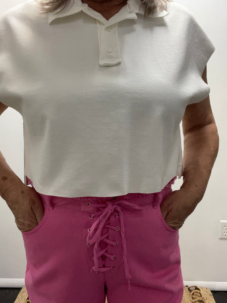 Distressed Pink Lace Up Pants