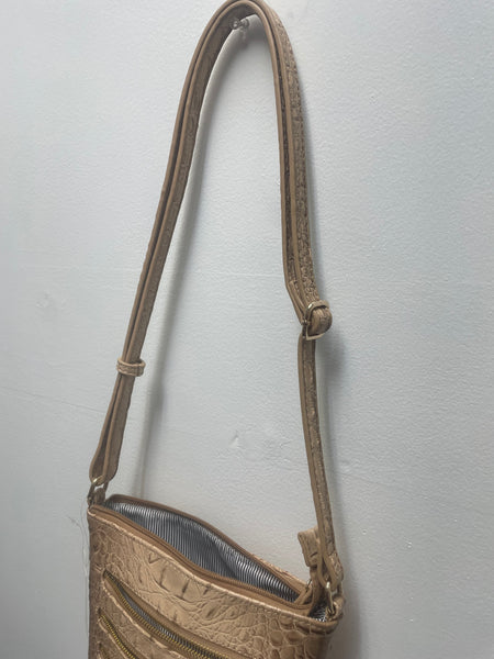 Stone Color Faux Leather Croc crossbody purse-Adjustable Belt Strap