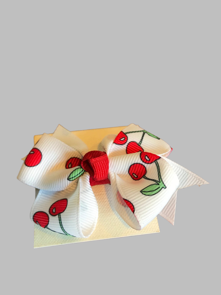 Kids White/Cherries Bow
