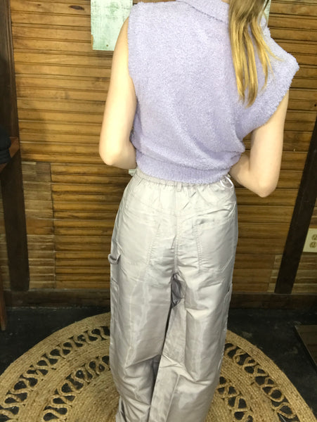back of grey cargo pants