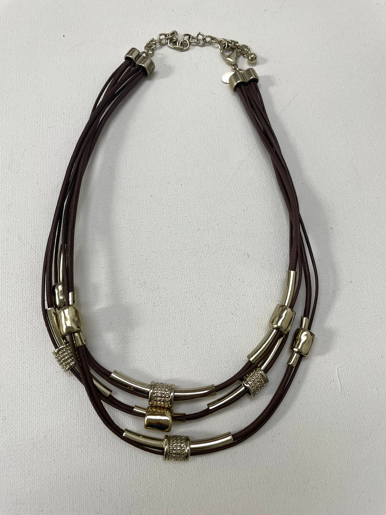3 Strand 17" Long Brown Beaded Necklace