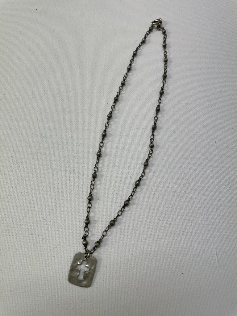 16" Beaded Chain Necklace w/cross pendent
