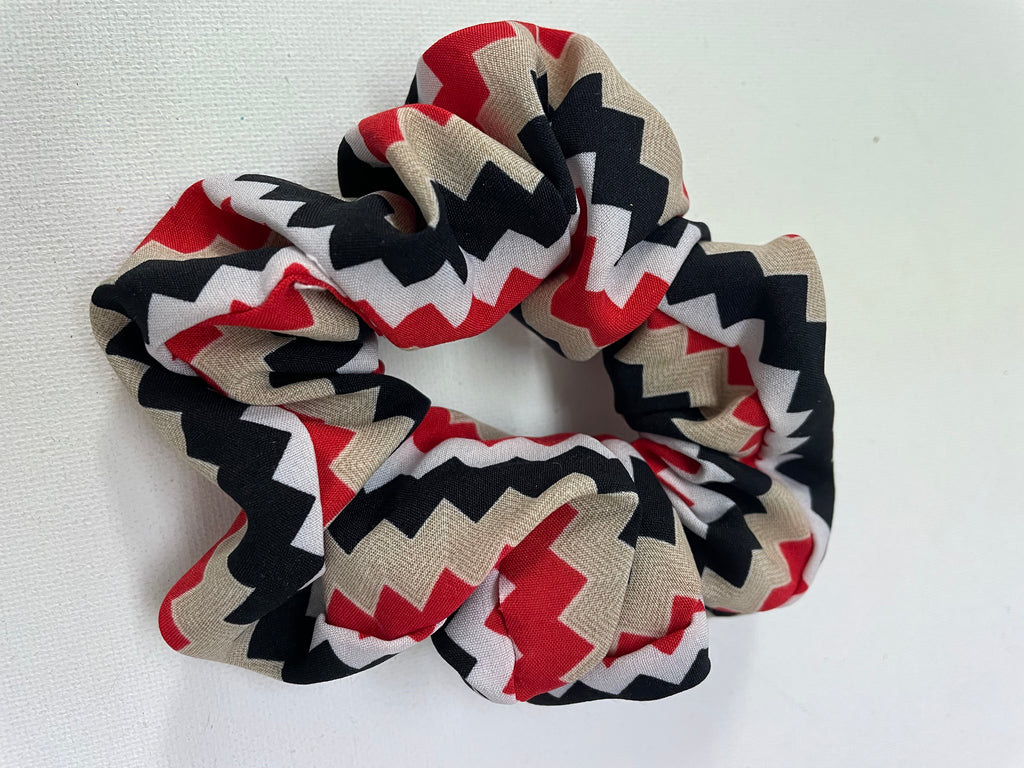Chevron Red/Black/White/Tan Hair Tie Back