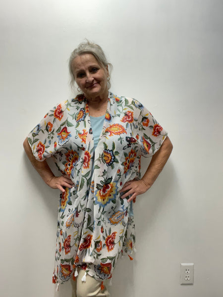 Southern Stitch One Size Cardigan-Floral w/tassel