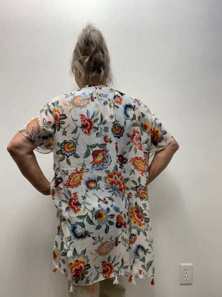 Southern Stitch One Size Cardigan-Blue w/tassel back view