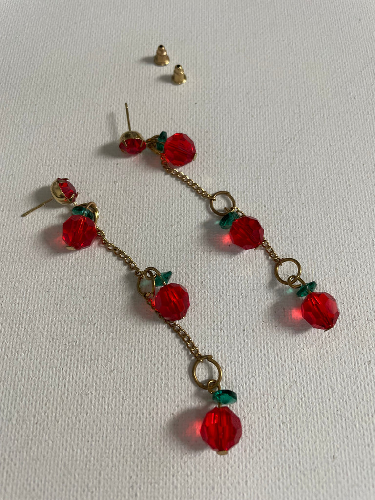 Gold 3 tier Dangle Apple Stem earrings