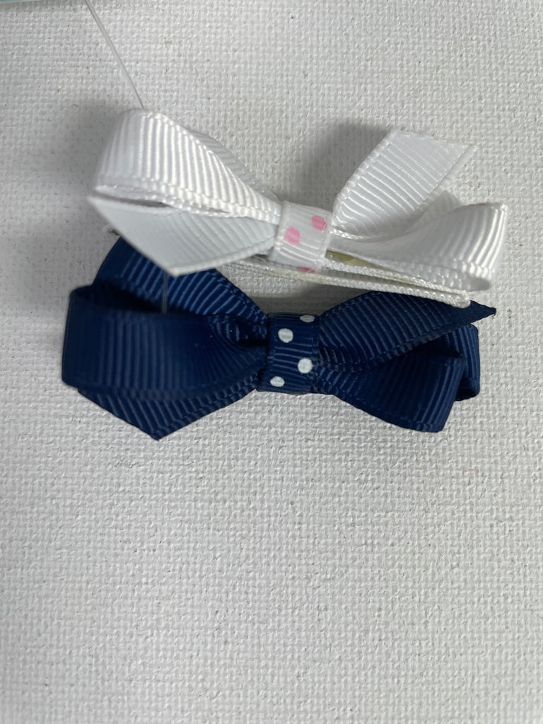Pair Kid's Clip On Bow/White/Blue