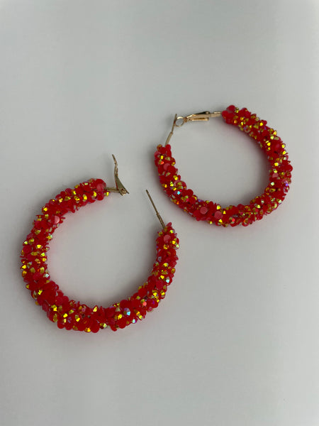 Sparkling Loop Earrings-red & gold