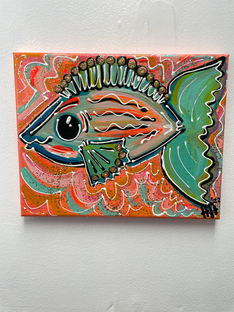 8" x 10" Fresh Fish Acrylic Canvas Painting-multi color