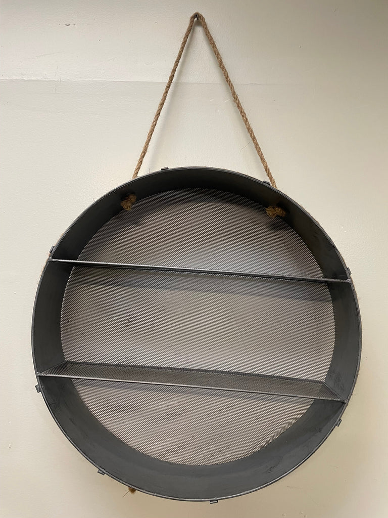 22" Round Gray Galvanized Wall Hanger w/shelves Jean Gardner