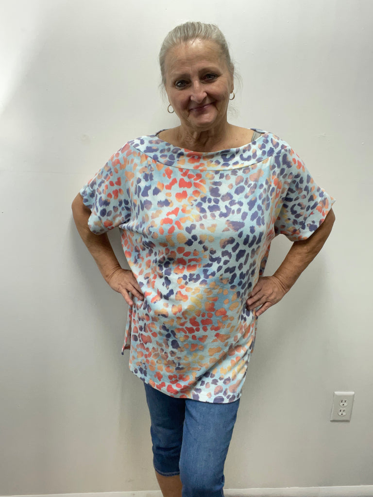 Oddy Blue Spotted Cuff Sleeve Split Sides Top