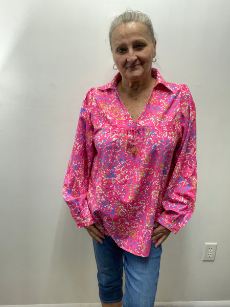 Smock XL V-Neck Specks Pink/blue/green/white Top