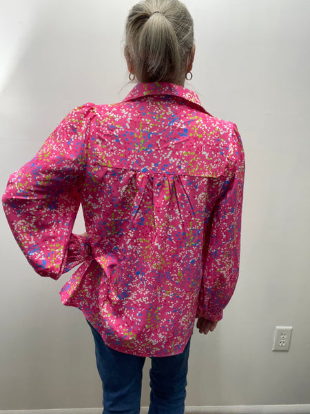 Smock XL V-Neck Specks Pink/blue/green/white Top