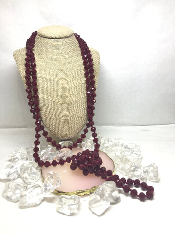 Glass Bead & Knotted Necklace-Burgendy