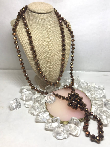 Glass Bead & Knotted Necklace-Bronze