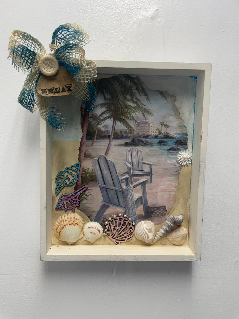 11"x9" "RELAX" Framed Beach scene