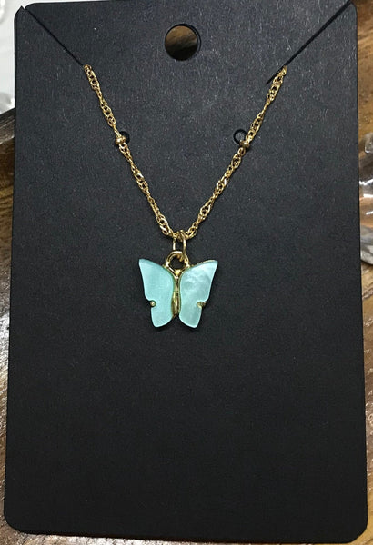 teal butterfly enamel necklace