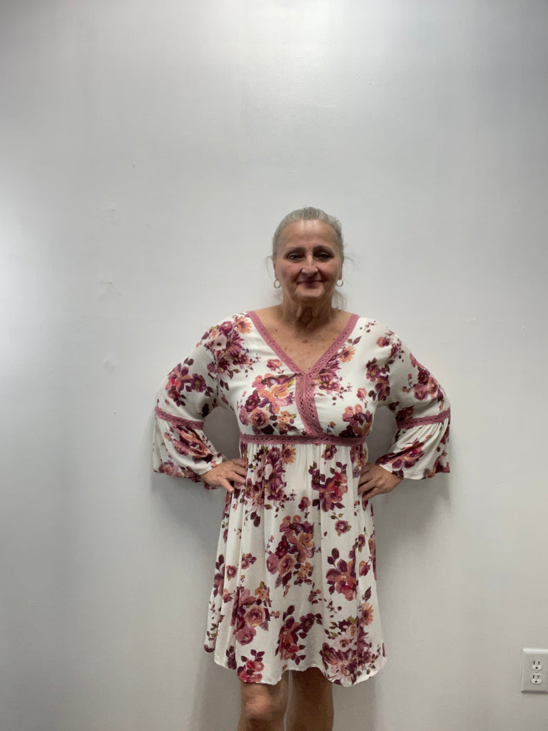ODDI White/Pink/Orange Floral Dress