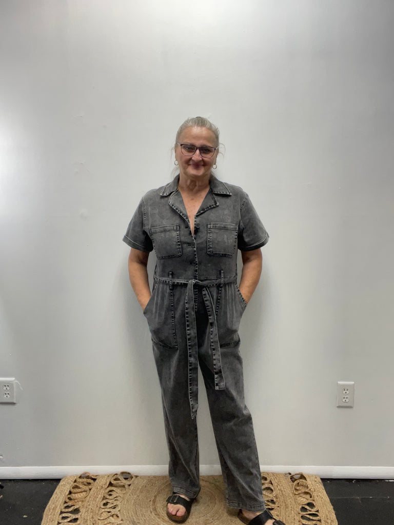 Skies Are Blue Jumpsuit w/tie Belt-Blackl