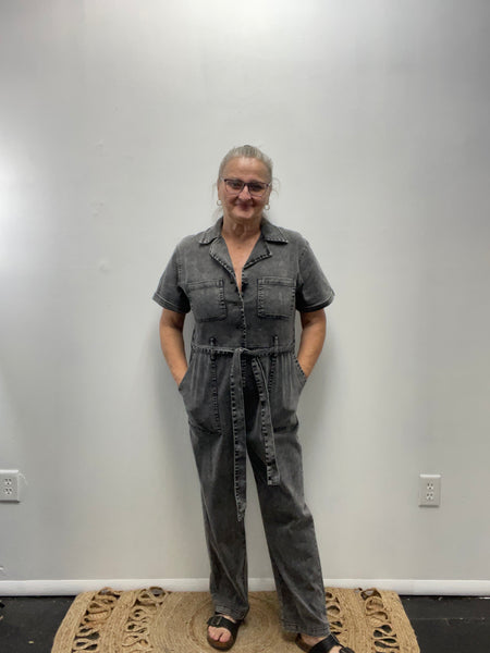 Skies Are Blue Jumpsuit w/tie Belt-Blackl