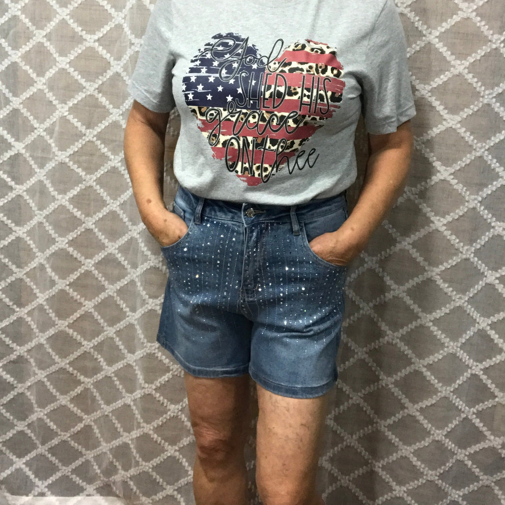 bedazzled Sparkle Denim Shorts