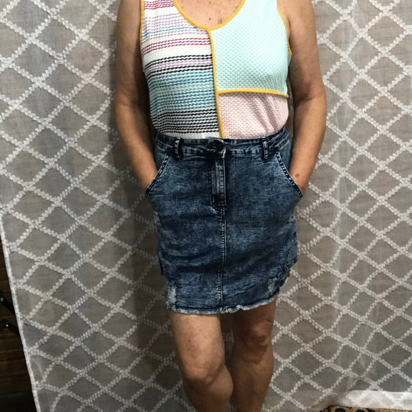 Distressed Denim Skirt