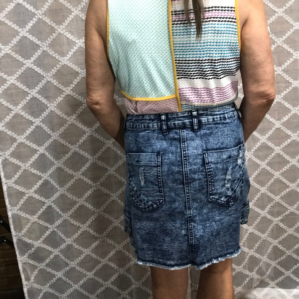 Back of Distressed Denim Skirt
