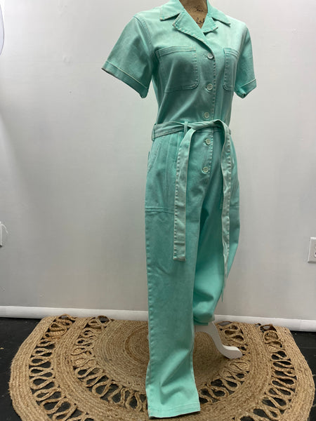 Skies Are Blue Jumpsuit w/tie Belt-green-small