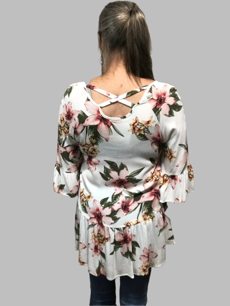 Babydoll Style White Floral Dress Shirt