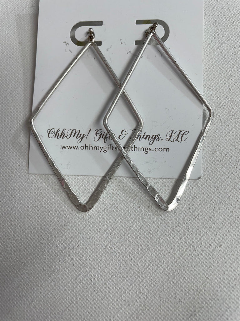 Long Silver Rectangle Thin Earrings