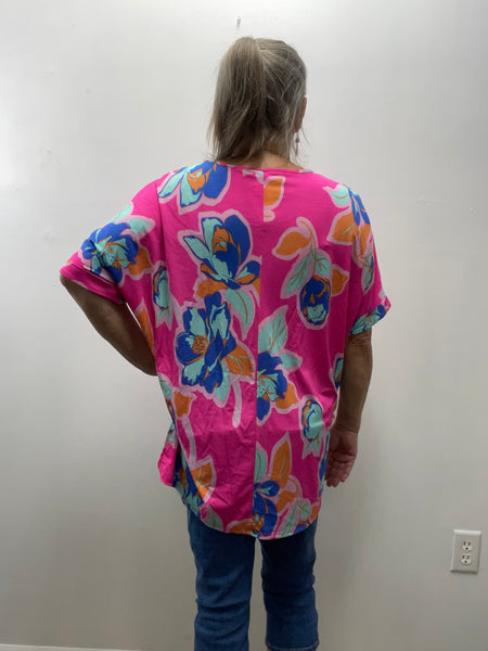 Small Pink Floral Top w/Cuff Sleeve