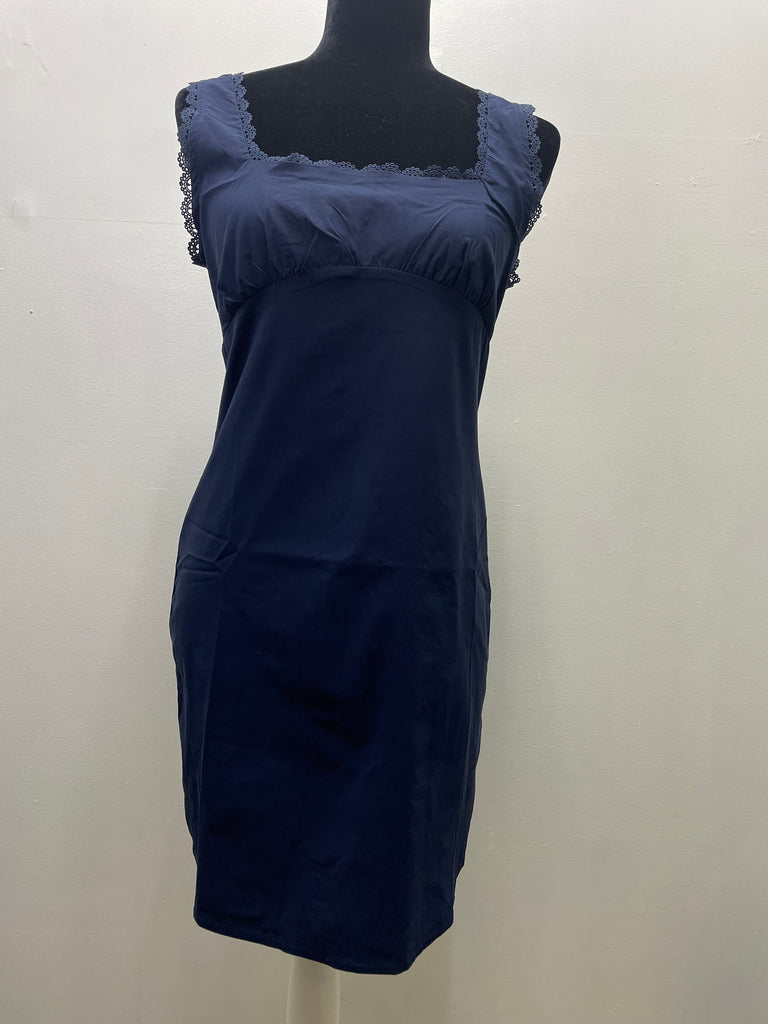 The Workshop Sleeveless Navy Dress Lace trimmed Neck & Chest