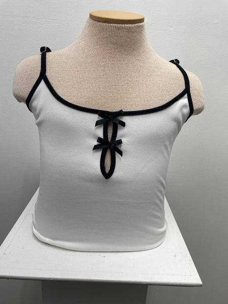 Studio By The Workshop Bow Baby Tank-White w/black bow
