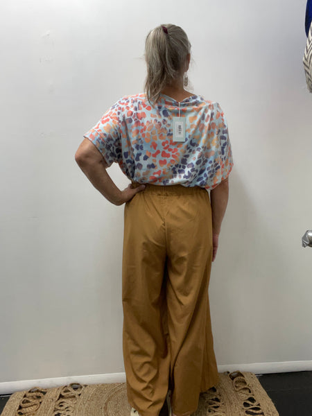 Wide Leg Elastic Waist Pants-tan