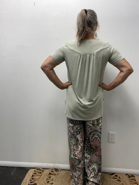 Wide Leg Elastic Waist Pants-greens blues pinks