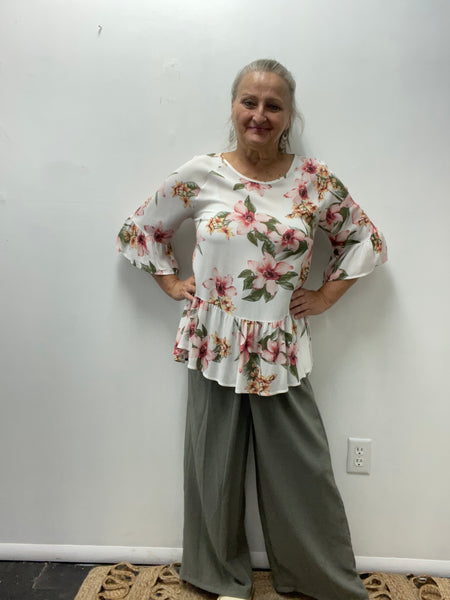 Wide Leg Elastic Waist Pants-green