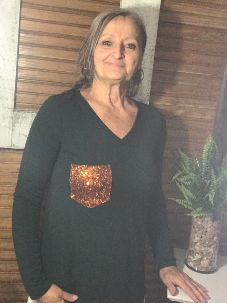 Long Sleeve Soft Shirt Sequin Pocket OhhMy! Gifts and Things, LLC