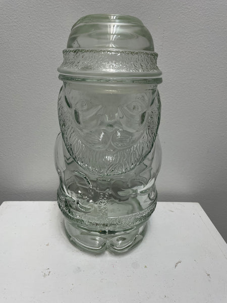 Santa Cookie Jar Clear Glass-11"Tall 6"Round