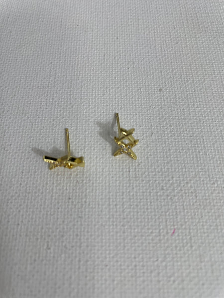 Small Stud Earrings-cross-gold