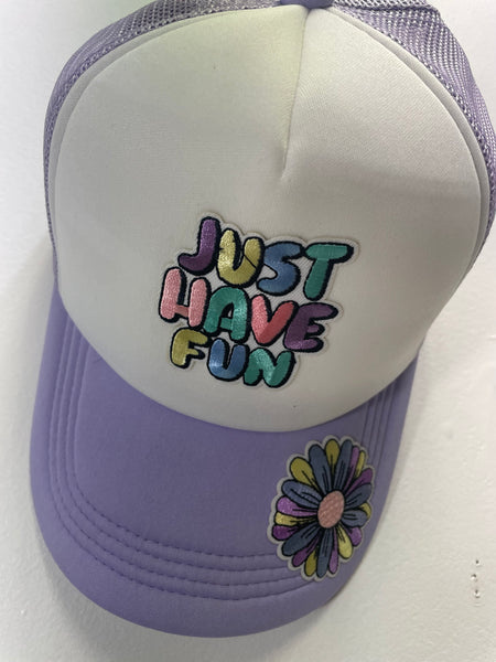 Baseball Hats-Lavender/White Just Have Fun w/flower