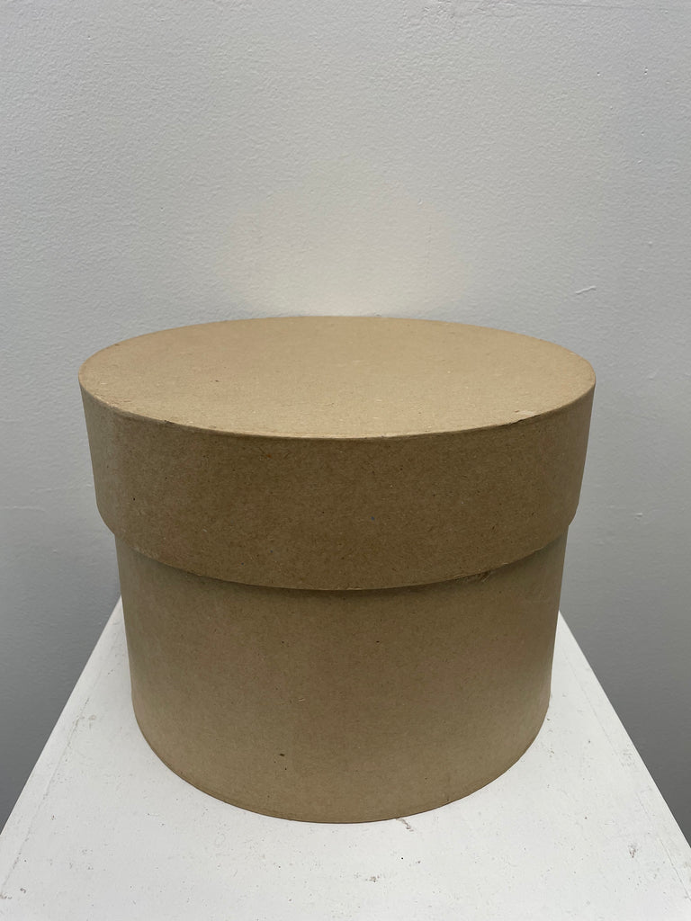 11"W x 8" T Tan Paper Mache Round Hat Box