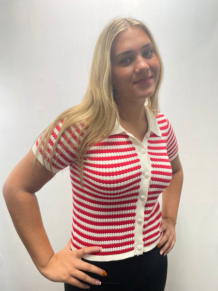 The Workshop Red/White Button down Striped Top Kaitlyn Martin