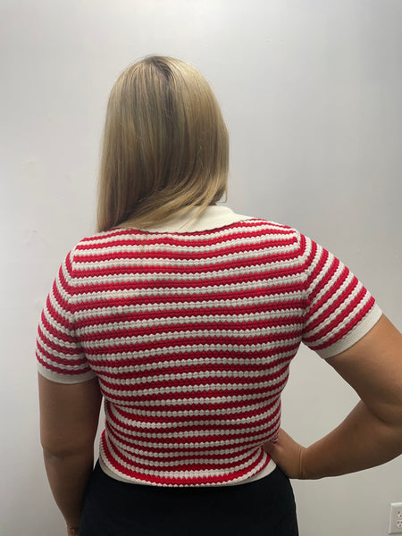 The Workshop Red/White Button down Striped Top-back