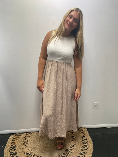 The Workshop Cream/Brown Two Tone Midi Dress