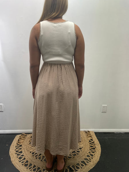 The Workshop Cream/Brown Two Tone Midi Dress-back