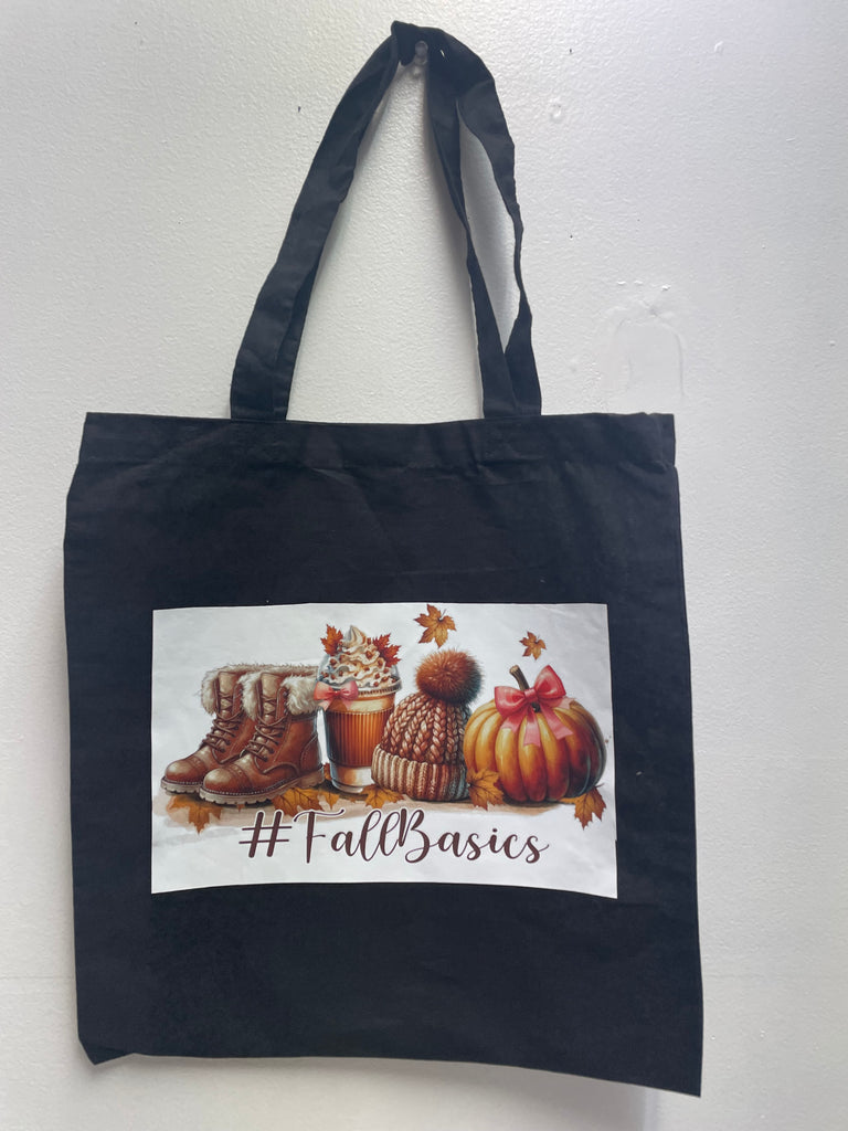 15"x14" Black Tote Bag-Fall Basics