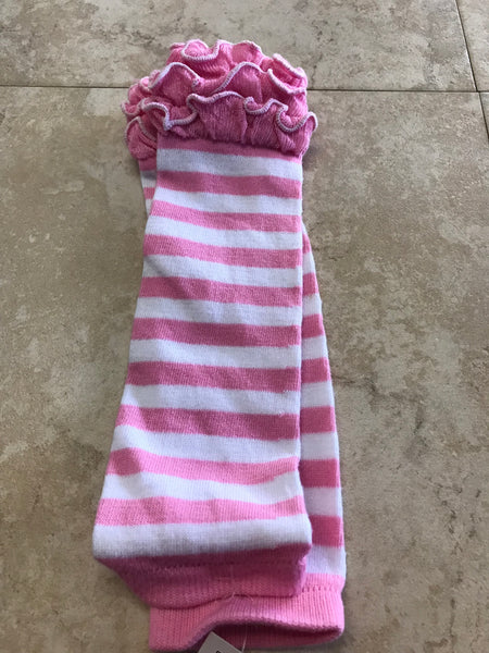 Baby Leg Warmers-White/Pink Stripes
